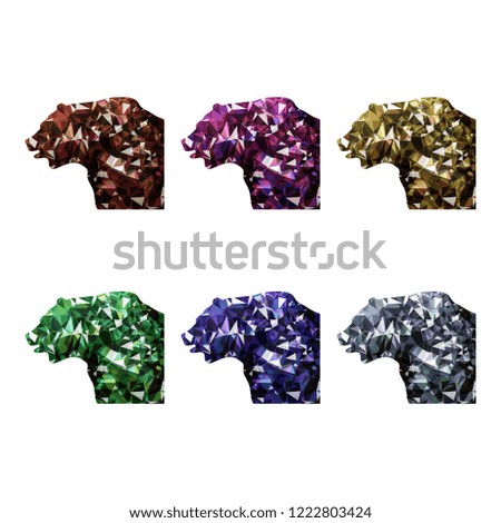 Isolated silhouette of a bear head. The image on white background in low poly style for decoration.