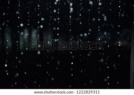Falling rain drops of water with dark background blurry photo