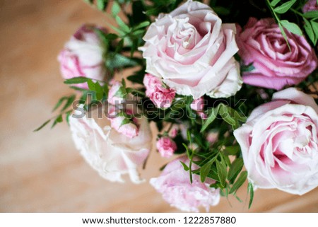 beautiful delicate stylish bouquet of pink peony roses and spray roses