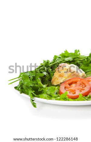 Picture of plate with different vegetables and chicken
