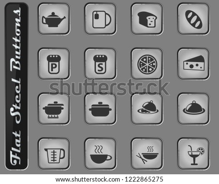 food and kitchen vector web icons on the flat steel buttons
