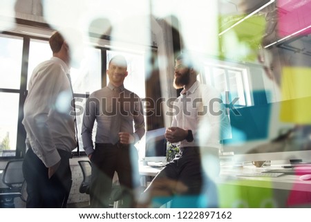 Business people work together in office. Concept of teamwork and partnership. double exposure with light effects