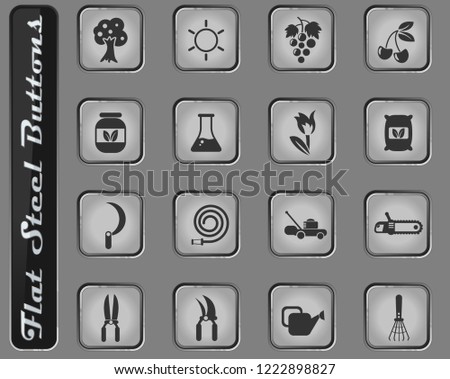 gardening vector web icons on the flat steel buttons