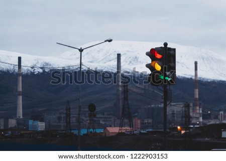 Traffic light of industrial city, Norilsk, September 13, 2018