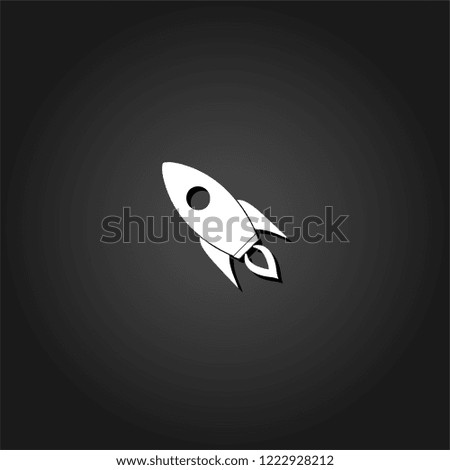 Rocket icon flat. Simple White pictogram on black background with shadow. Vector illustration symbol