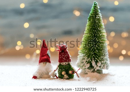 magical landscape like from a fairy tale about winter and Christmas, conceptual nature and tiny little dolls that remind people