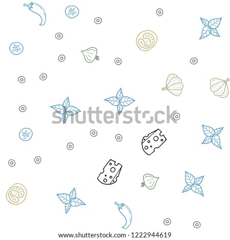 Light Blue, Green vector seamless cover with cuisine gourmet. Decorative shining illustration with food on abstract template. Design for ad, poster, banner of cafes or restaurants.