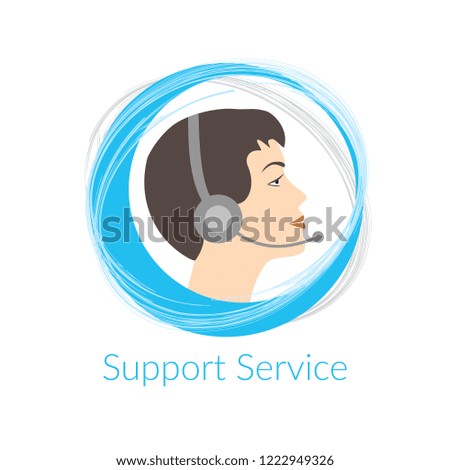Customer support service agent with headset, call center client service logo, icon design.  Flat design,vector illustration.