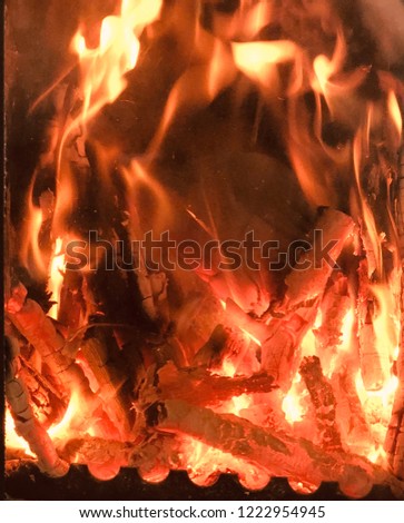 Fire in fireplace close up