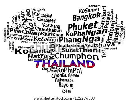 THAILAND tourist destinations info text graphics and arrangement concept (word clouds) on white background