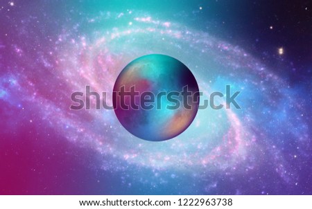 Galaxy Milkyway fine art background of an infinite space with stars, galaxies, nebulae. bright oil stains and blots with white dots with super creative moon