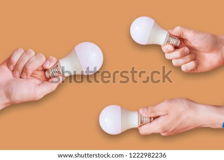 many multiple hands holding light bulbs isolated creative concept