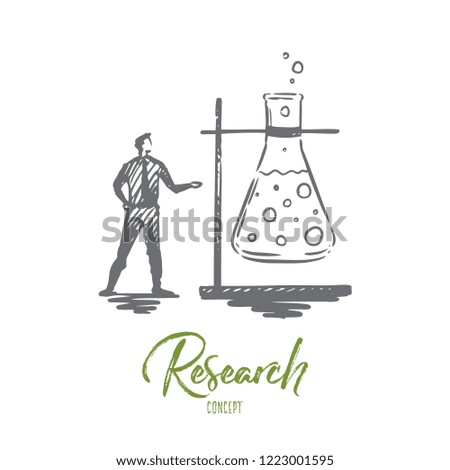 Research, glass, medical, scientist, lab concept. Hand drawn medical scientist and chemical experiment concept sketch. Isolated vector illustration.