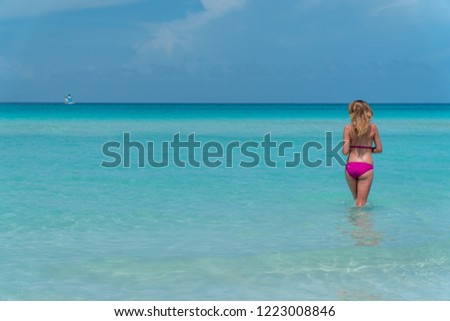 Blonde bikini girl on the Varadero Beach in Cuba