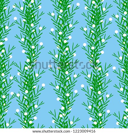 green branches with white circles on a blue color