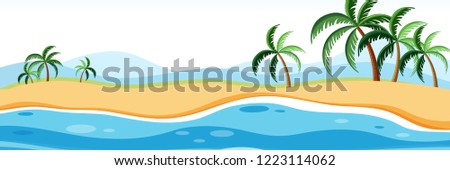Summer beach panorama landscape illustration