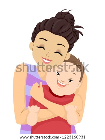 Illustration of a Teenage Sister Hugging Her Brother with Down Syndrome