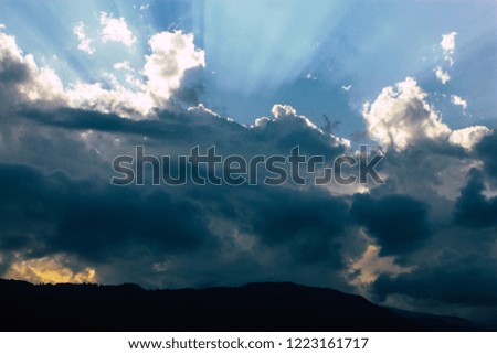 View of a colorful cloudy sky in Nepal during the sunset