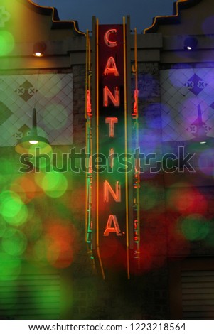 Neon Photo Composite, Mexican Restaurant Cantina Sign