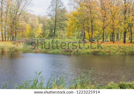 Autumn in the park with a pond.Nature in the vicinity of Pruzhany, Brest region,Belarus.