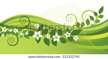 White jasmine flowers and green swirls banner Royalty-Free Stock Photo #122322745