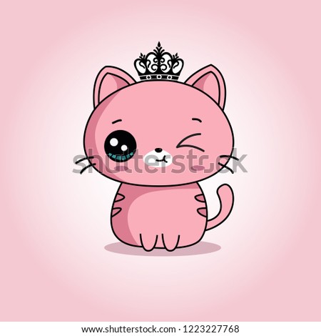 Vector illustration of a cute cat wearing a crown is looking for attention