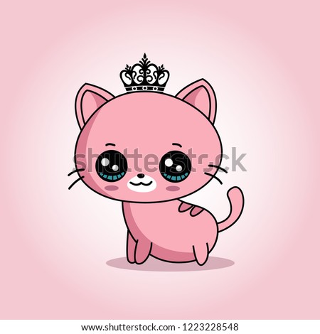 Vector illustration of a cute cat wearing a crown while having a happy smile