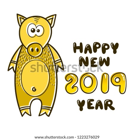 2019 Year Of Yellow pig - vector greeting symbol illustration