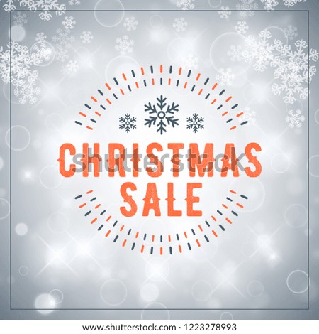 Christmas sale poster design. Holiday shopping. Discount offer. Vintage badge with winter background