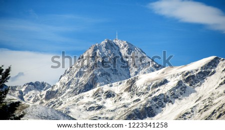 Pic du Midi de Bigorre in the french Pyrenees with snow