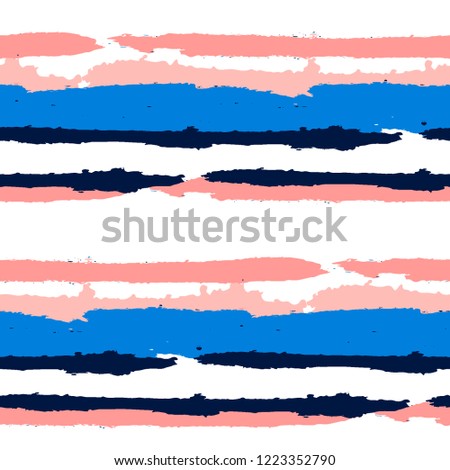 Seamless Background with Stripes Painted Lines. Texture with Horizontal Dry Brush Strokes. Scribbled Grunge Pattern for Cloth, Swimwear, Textile. Rustic Vector Background with Stripes