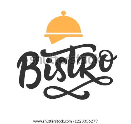 Bistro cafe vector logo badge with hand written modern calligraphy. Elegant lettering logotype, vintage retro style. Royalty-Free Stock Photo #1223356279