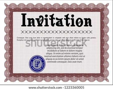 Red Retro invitation template. Superior design. With complex background. Detailed. 
