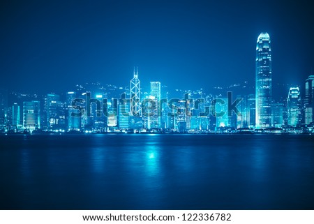 victoria harbour skyline at night in Hong Kong