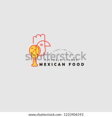 Vector icon and logo for mexican food. Editable outline stroke size. Line flat contour, thin and linear design. Simple icons. Concept illustration. Sign, symbol, element.