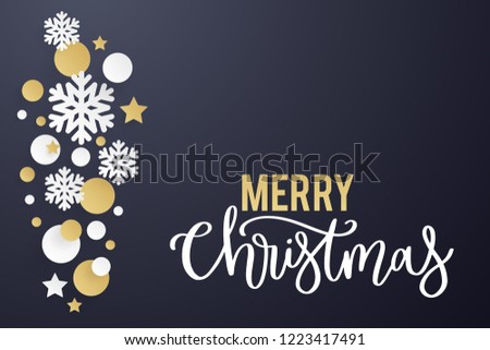 Merry Christmas Greeting Card, banner design with lettering, web vector template, for sale advertising, promotion, online shopping, flyer, invitation card