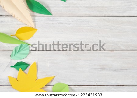 Art paper, The leaves are made of colored paper. paper cut trendy craft style. Modern design for advertising, branding greeting card, with copy space, Empty space for design, cover, poster, photo