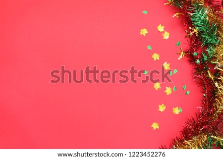 Red background and Christmas decorations