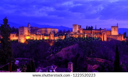 Granada. Spain. The beauty of the alhambra with the mountains of the sierra nevada in the background