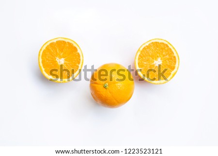 Top view of orange fruits  isolated on white background.