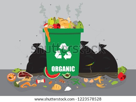 more food waste over organic bin Royalty-Free Stock Photo #1223578528