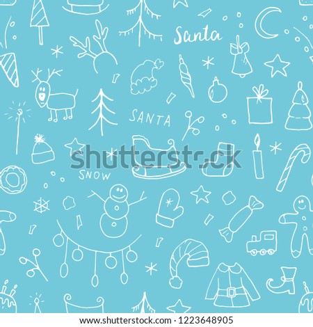 New Year and Christmas seamless pattern, hand drawn doodles Seamless Pattern. Background Vector Illustration.
