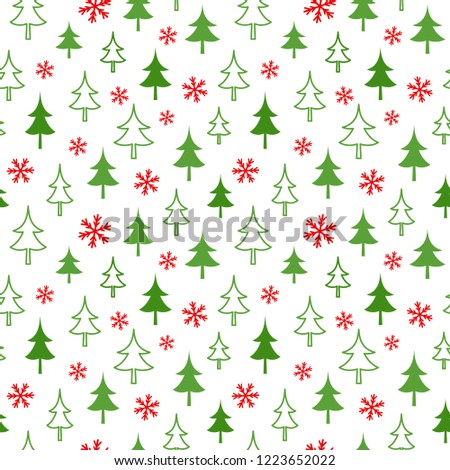 Christmas seamless red pattern with white fir and snow. Xmas endless texture for wallpaper, web page background, wrapping paper and etc. 