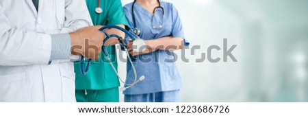 Healthcare people group. Professional doctor working in hospital office or clinic with other doctors, nurse and surgeon. Medical technology research institute and doctor staff service concept. Royalty-Free Stock Photo #1223686726