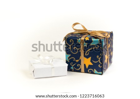 Gift boxes and present for christmas on isolated white background. Top view with copy space