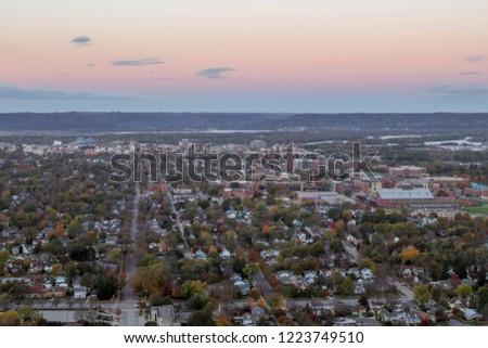 A High Wide Angle Shot of Dawn over Rural La Crosse, Wisconsin during Autumn from Granddad Bluff