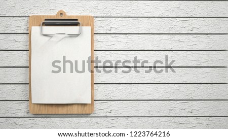 Blank sheet of paper on white wood texture background