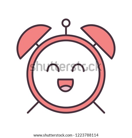 Smiling alarm clock color icon. Good morning. Happy morning. Emoji, emoticon. Isolated vector illustration