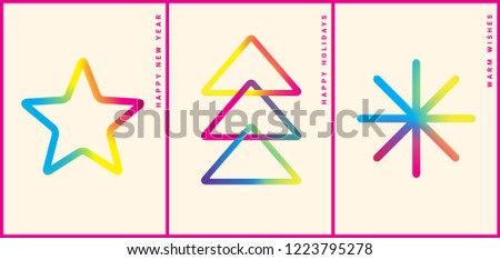Winter holidays greeting card with colorful gradient pictograms. Happy new year. Modern design template for postcards, invitations, posters, banners. Vector illustration. EPS 10