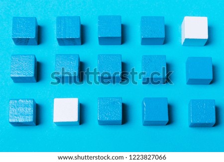 Geometric, abstract creative background of blue and white cubes. Concept of problem solving, logical thinking, idea